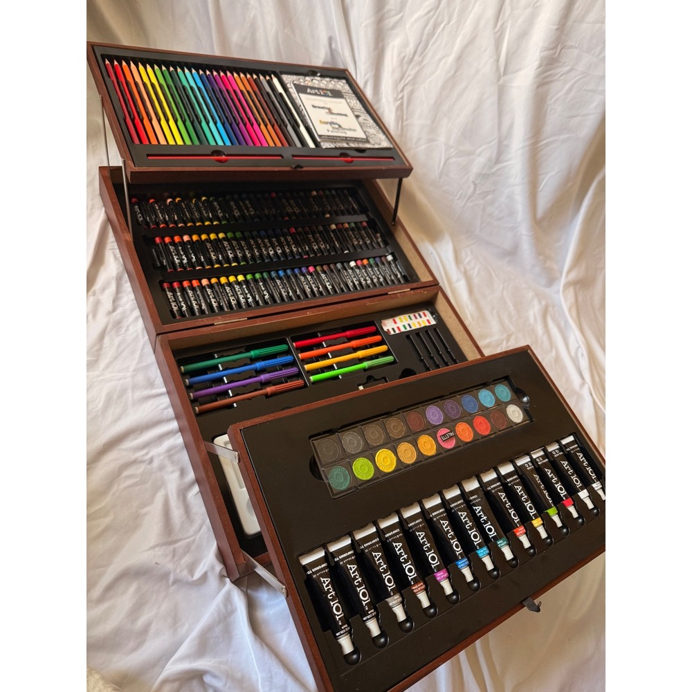 Art 101 Budding Artist Wood Art Set Mixed Media Painting Drawing Kit 100+ Pcs